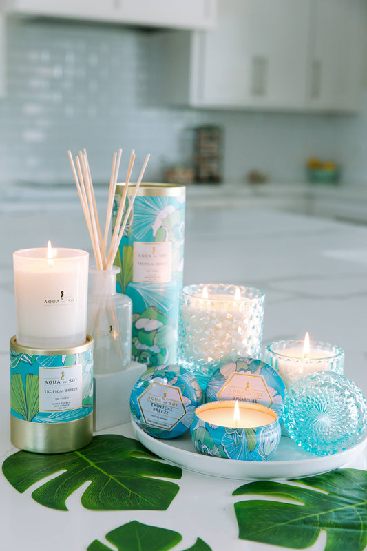 Tropical Breeze 8oz Petite Shimmer Candle (Light-Blue)