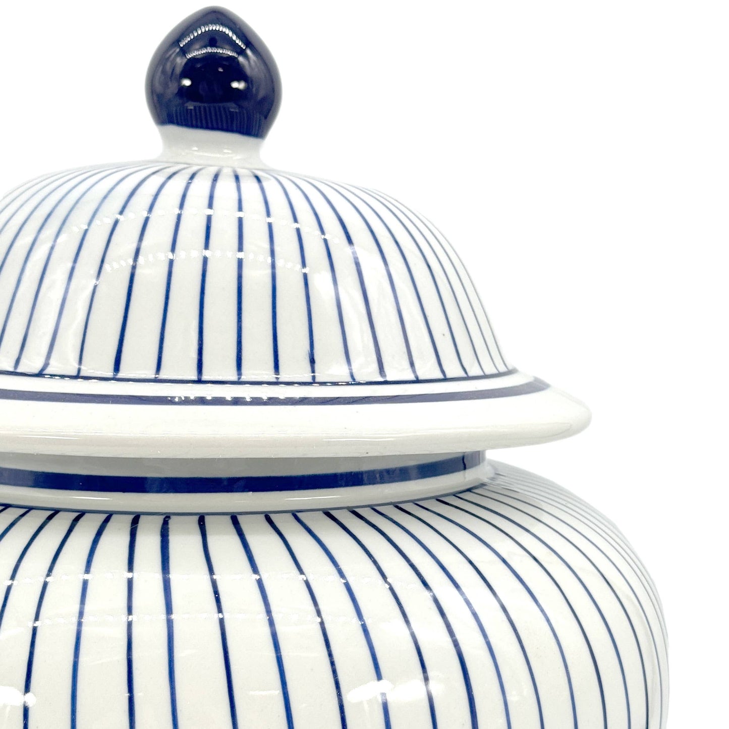 15.5" Blue & White Striped Wide Ceramic Ginger Jar