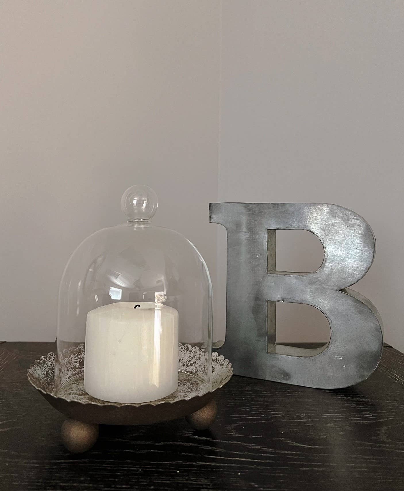 Cloche Candle Holder with Metal Plate: Gold