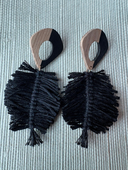Black feather earrings
