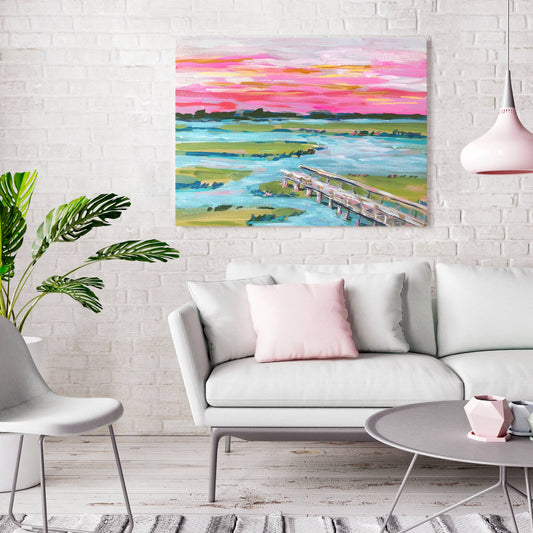 Marsh Before Nightfall Stretched Canvas: 14" H x 18" W