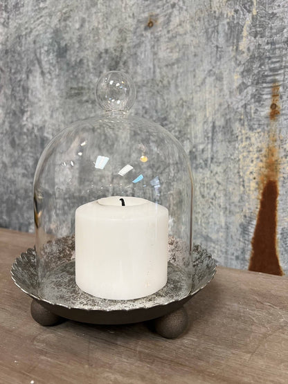 Cloche Candle Holder with Metal Plate: Gold