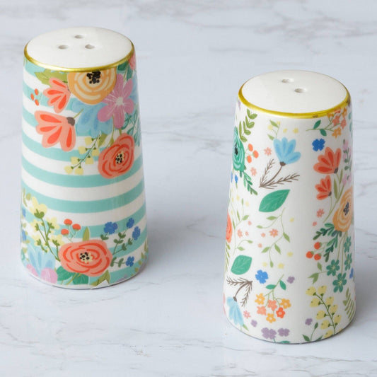 Floral Salt and Pepper Shakers with Gold Rim (Pk/02 Pr)