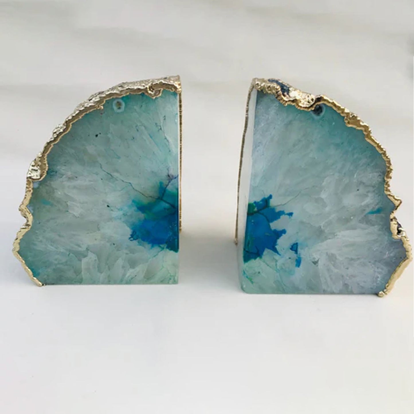 Aqua Plated Agate Bookends