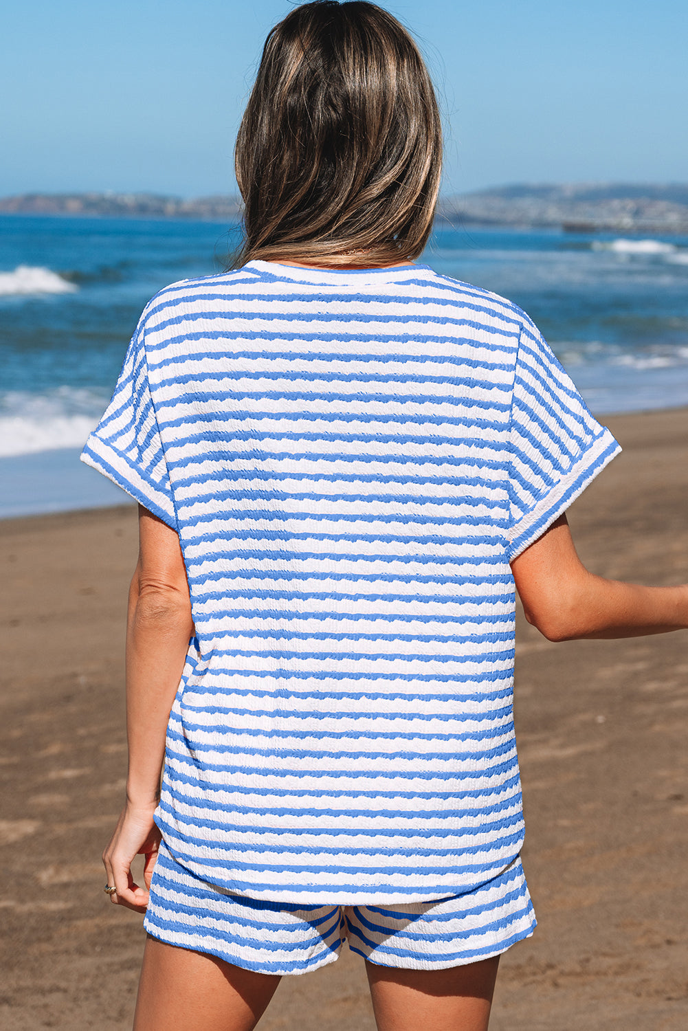 Stripe Knitted Top & Drawstring Shorts Set