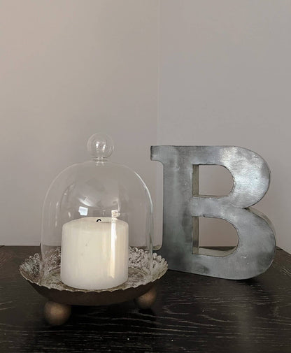 Cloche Candle Holder with Metal Plate: Gold