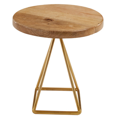 WOOD/GOLD TRIANGLE SERVING STAND TALL