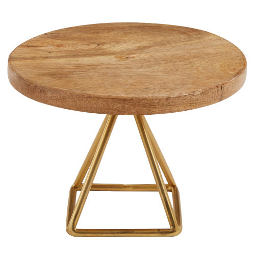 WOOD/GOLD TRIANGLE SERVING STAND SHORT