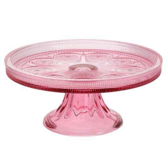 8.25" Dia Pink Codi Glass Cake Stand