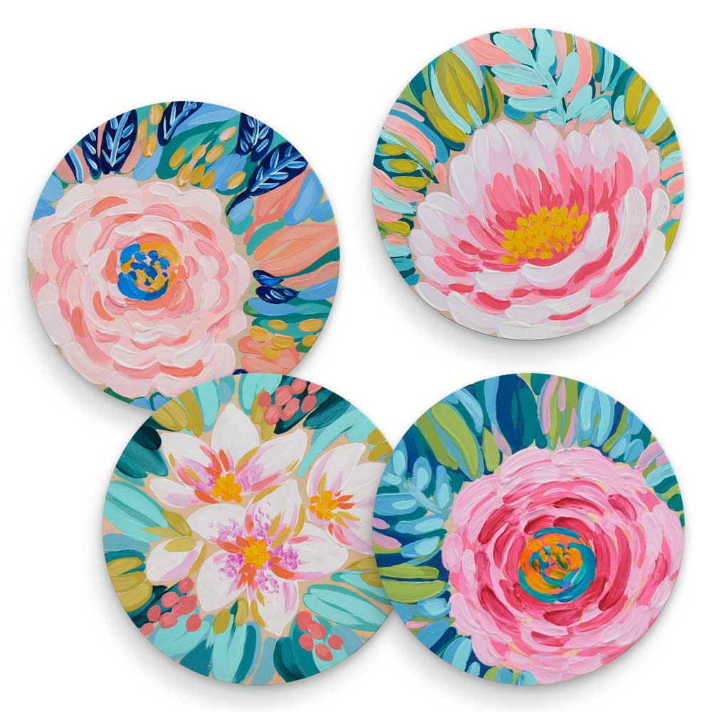 Blooming Flower Garden Coasters - (Set of 4)