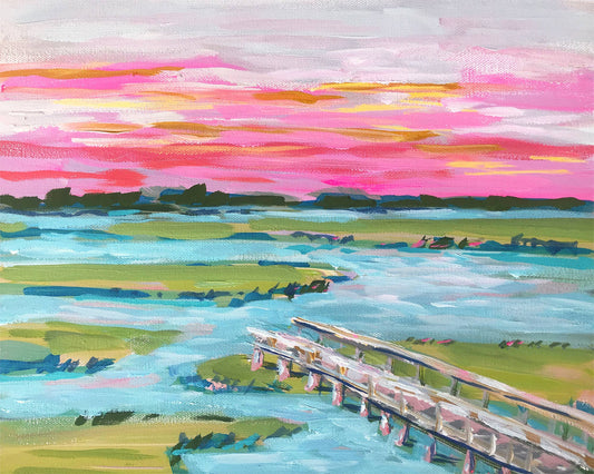 Marsh Before Nightfall Stretched Canvas: 14" H x 18" W