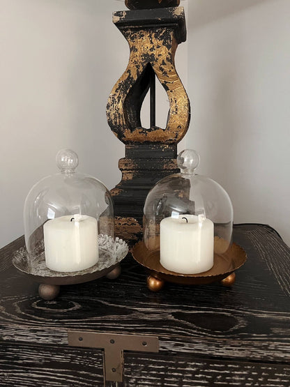 Cloche Candle Holder with Metal Plate: Gold