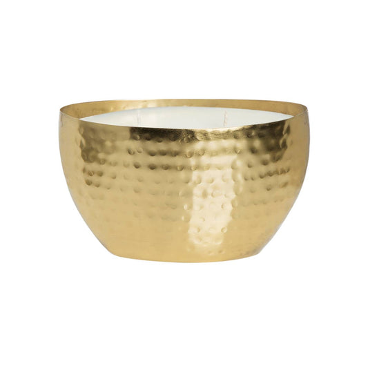 Amber & Teakwood Gold Oval Brass 18oz Hammered Bowl Candle