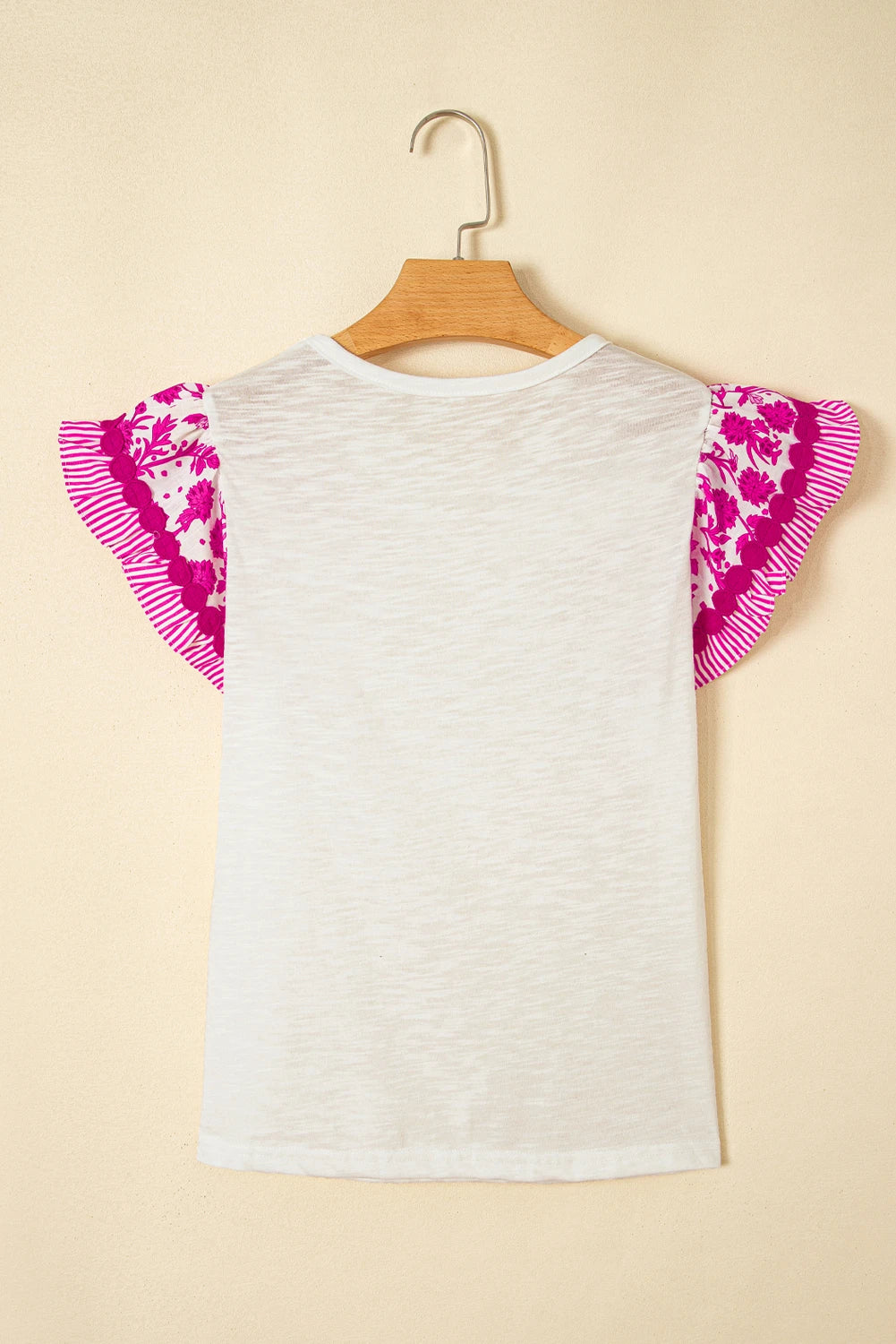 Floral Patchwork Flutter Sleeve Ricrac Trim Blouse