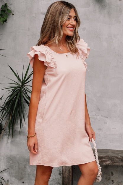 Textured Flutter Sleeve Square Neck Bow Back Dress
