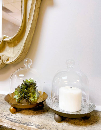 Cloche Candle Holder with Metal Plate: Gold