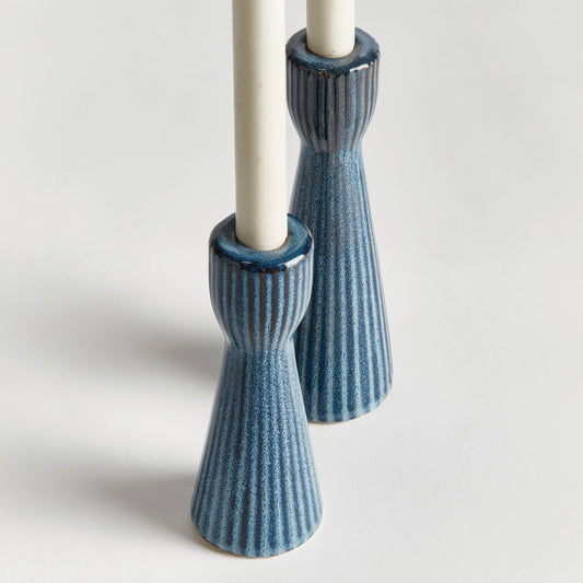 Lesley Taper Holders, Blue Set of 2