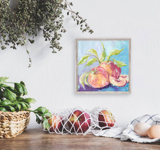 Still Life Peaches Mini Framed Canvas