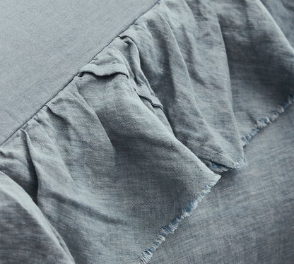 Sky Blue - 100% Pure Linen | Linen Cotton Mix | 3 Piece Ruffle Duvet Cover Set | Handmade | Pre-washed | Soft